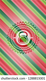 kettlebell icon inside christmas colors emblem.
