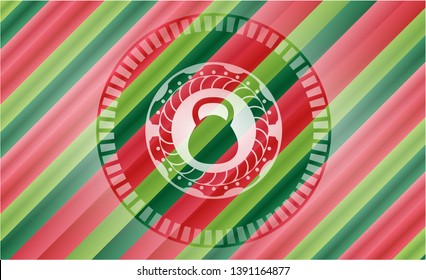 kettlebell icon inside christmas colors style emblem.