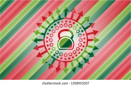 kettlebell icon inside christmas emblem background.