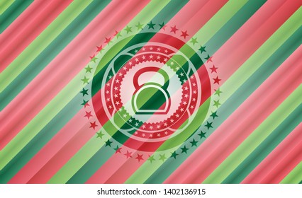 kettlebell icon inside christmas style emblem.