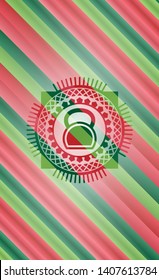 kettlebell icon inside christmas style badge..
