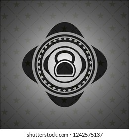kettlebell icon inside dark emblem. Retro