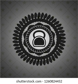 kettlebell icon inside dark emblem. Retro