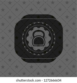 kettlebell icon inside dark emblem. Retro