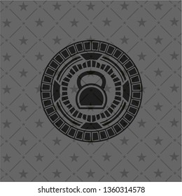 kettlebell icon inside dark emblem. Retro