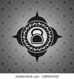 kettlebell icon inside dark emblem. Retro