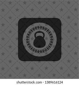 kettlebell icon inside dark emblem. Retro