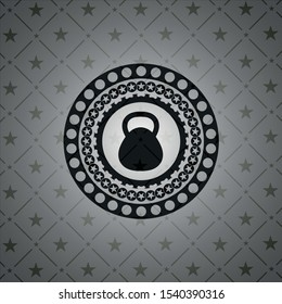 kettlebell icon inside dark emblem. Retro