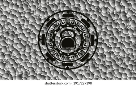 icono de timbre dentro del emblema oscuro con fondo de burbujas. Ilustración vectorial. Detallado. 