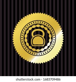 kettlebell icon inside gold badge