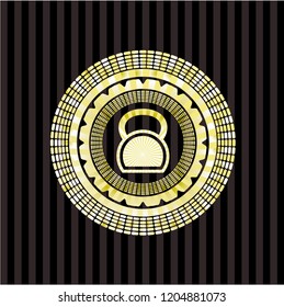 kettlebell icon inside gold emblem or badge