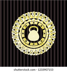 kettlebell icon inside gold emblem