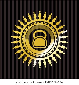 kettlebell icon inside gold emblem or badge