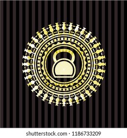 kettlebell icon inside gold shiny badge
