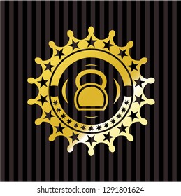kettlebell icon inside gold shiny badge