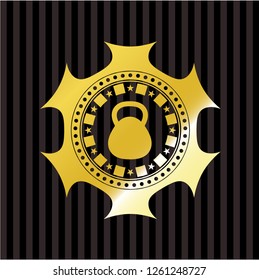 kettlebell icon inside golden emblem