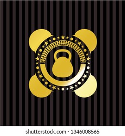 kettlebell icon inside golden emblem
