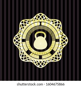 kettlebell icon inside golden emblem or badge