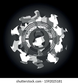 kettlebell icon inside grey camo texture