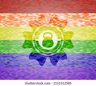 Kettlebell Icon Inside Lgbt Colors Emblem. 