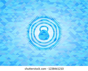 kettlebell icon inside light blue mosaic emblem
