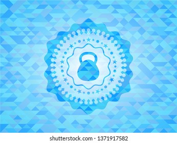 kettlebell icon inside light blue mosaic emblem