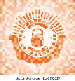 kettlebell icon inside orange mosaic emblem