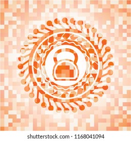 kettlebell icon inside orange mosaic emblem with background