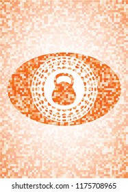 kettlebell icon inside orange mosaic emblem