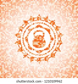 kettlebell icon inside orange mosaic emblem with background