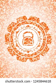 kettlebell icon inside orange mosaic emblem