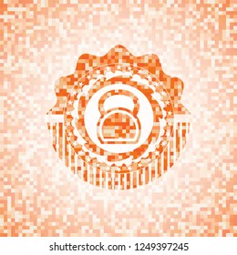 kettlebell icon inside orange mosaic emblem