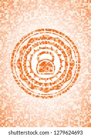 kettlebell icon inside orange mosaic emblem with background