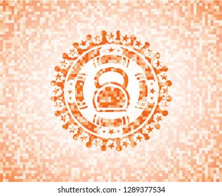 kettlebell icon inside orange mosaic emblem with background