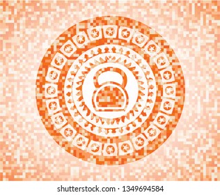kettlebell icon inside orange mosaic emblem
