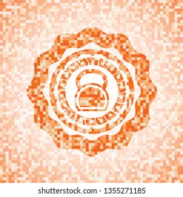 kettlebell icon inside orange mosaic emblem with background
