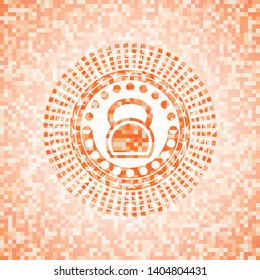 kettlebell icon inside orange mosaic emblem with background