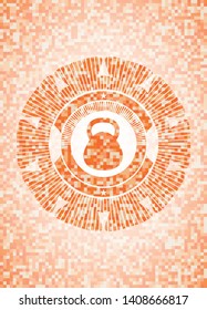 kettlebell icon inside orange mosaic emblem with background