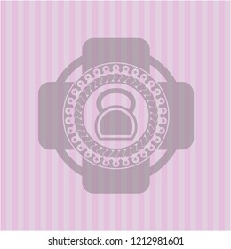 kettlebell icon inside pink emblem. Vintage.