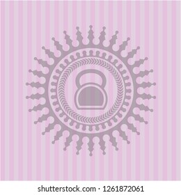 kettlebell icon inside pink emblem. Vintage.