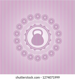 kettlebell icon inside pink emblem. Vintage.