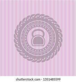 kettlebell icon inside pink emblem. Retro