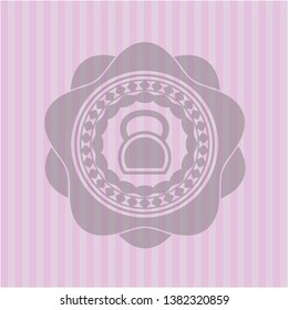 kettlebell icon inside pink emblem. Retro
