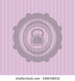 kettlebell icon inside pink emblem. Retro