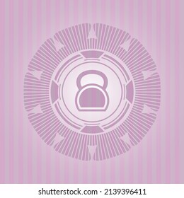 kettlebell icon inside pink emblem. Amazing desing. 