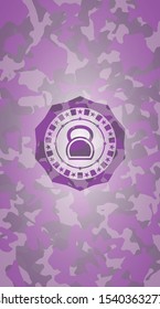 kettlebell icon inside pink and purple camo texture
