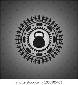 kettlebell icon inside realistic black emblem