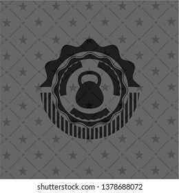 kettlebell icon inside realistic black emblem