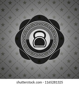 kettlebell icon inside realistic dark emblem