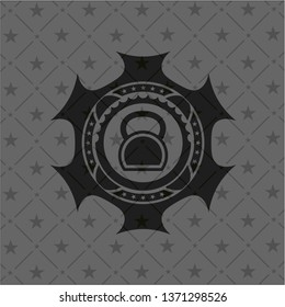 kettlebell icon inside realistic dark emblem